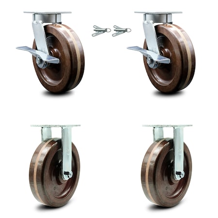 Service Caster 8 Inch Kingpinless High Temp Phenolic Caster Brakes/Swivel Locks 2 Rigid, 2PK SCC-KP30S820-PHRHT-SLB-BSL-2-R-2